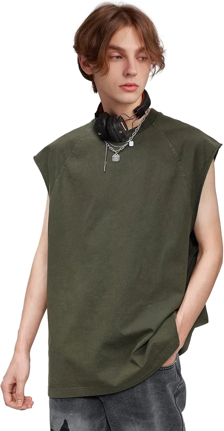Aelfric Eden Men's Vintage Solid Cap Sleeve T-Shirts Oversized Casual Summer Basic Tees Tank Top