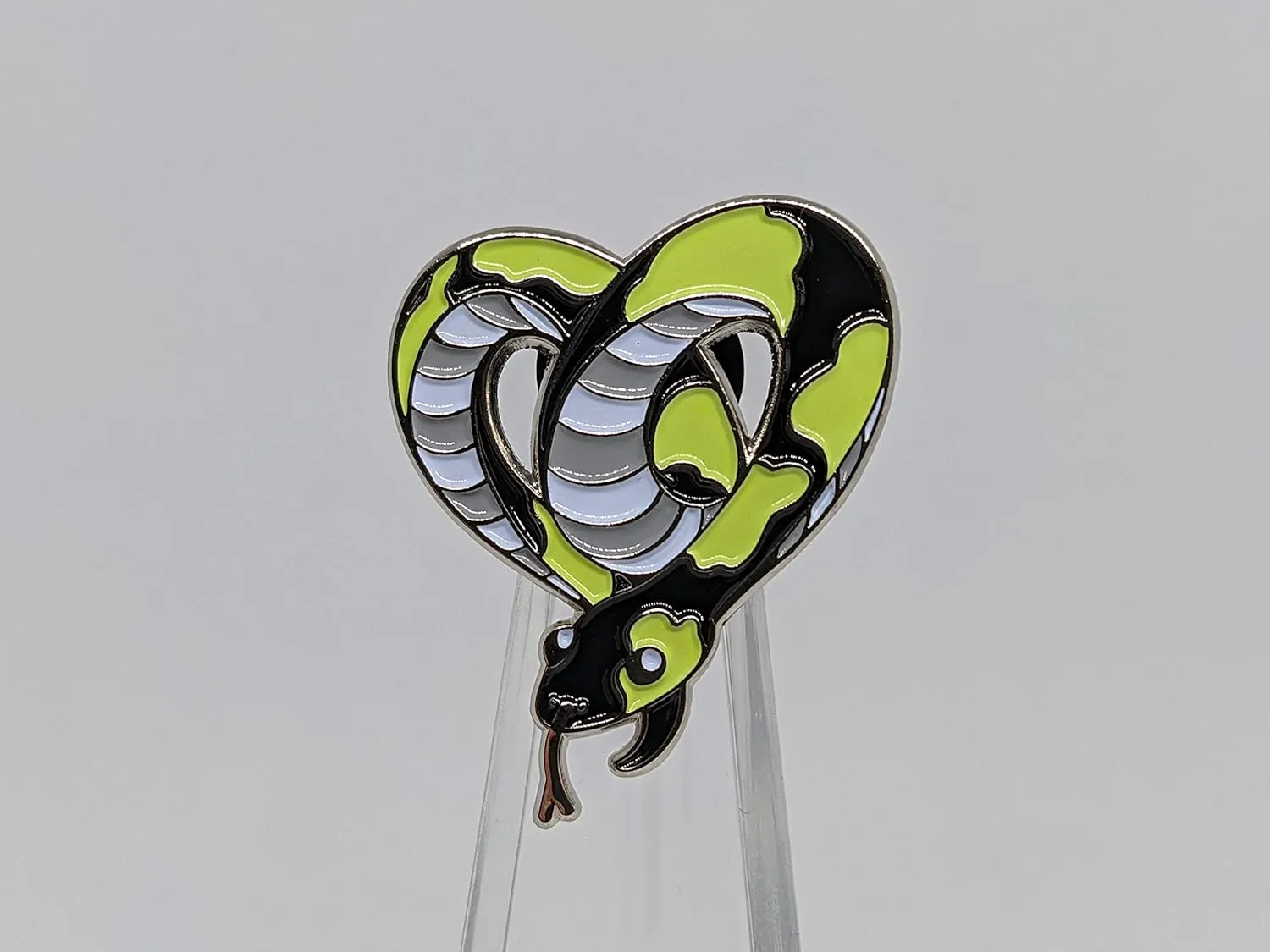 Agender Pin | Agender Pride Heart-Shaped Snake Enamel Pin Subtle LGBT Agender Flag Colors | Subtle Pride Jewelry | Agender Pride Pin