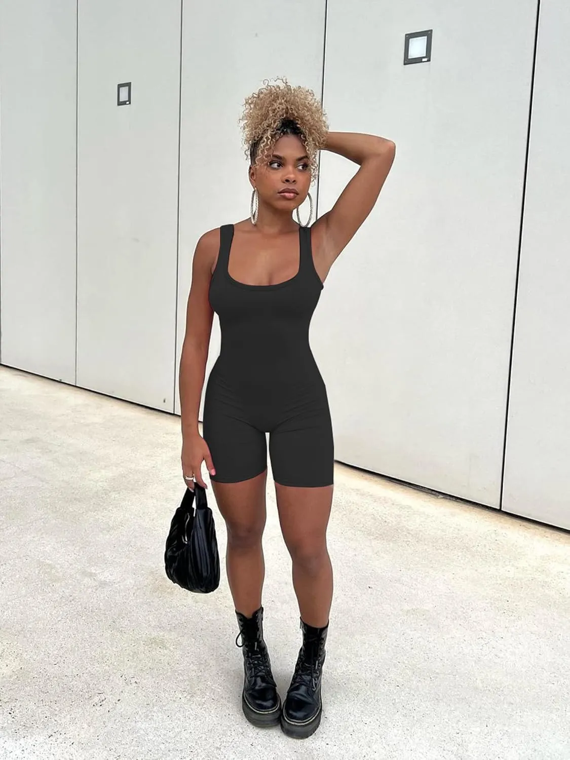 AIBIANOCEL Women's Summer Ribbed Sleeveless Tank Bodycon Romper Short Yoga Jumpsuit Catsuit Playsuit