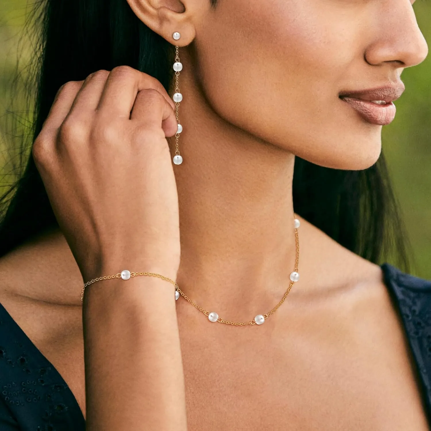 AILUOR Gold Jewelry Set for Women - 14K Gold Plated Pearl Necklace & Earring Set with Drop Earrings, Bracelets, Choker Necklace - Dainty Wedding Pearl Jewelry