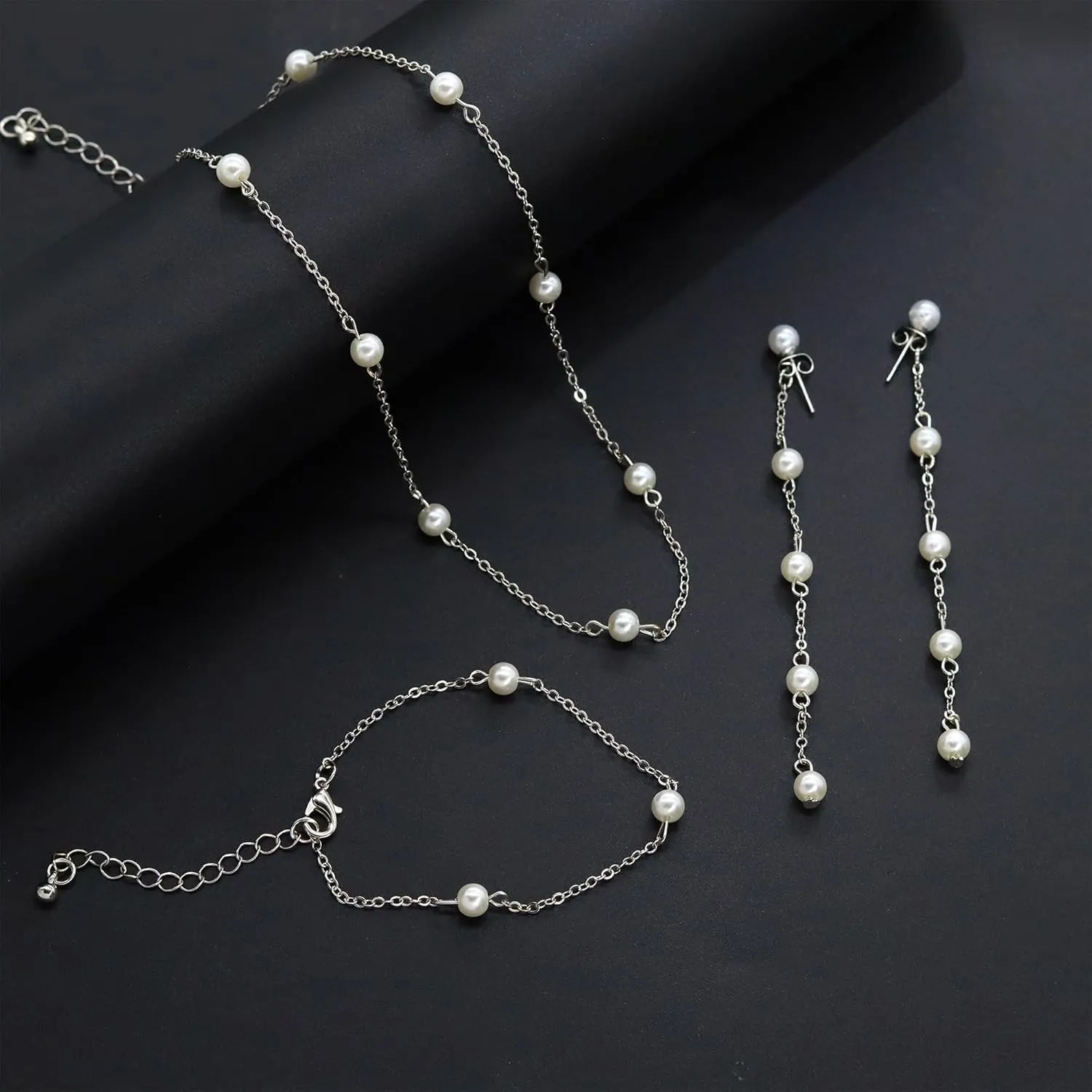 AILUOR Gold Jewelry Set for Women - 14K Gold Plated Pearl Necklace & Earring Set with Drop Earrings, Bracelets, Choker Necklace - Dainty Wedding Pearl Jewelry