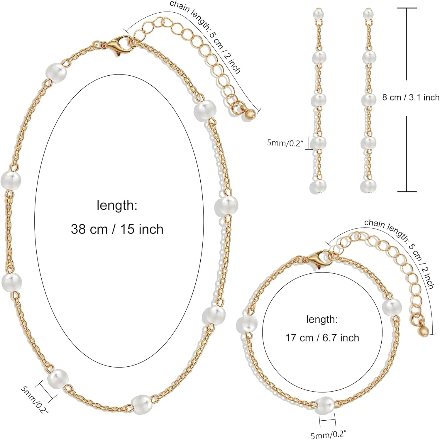 AILUOR Gold Jewelry Set for Women - 14K Gold Plated Pearl Necklace & Earring Set with Drop Earrings, Bracelets, Choker Necklace - Dainty Wedding Pearl Jewelry