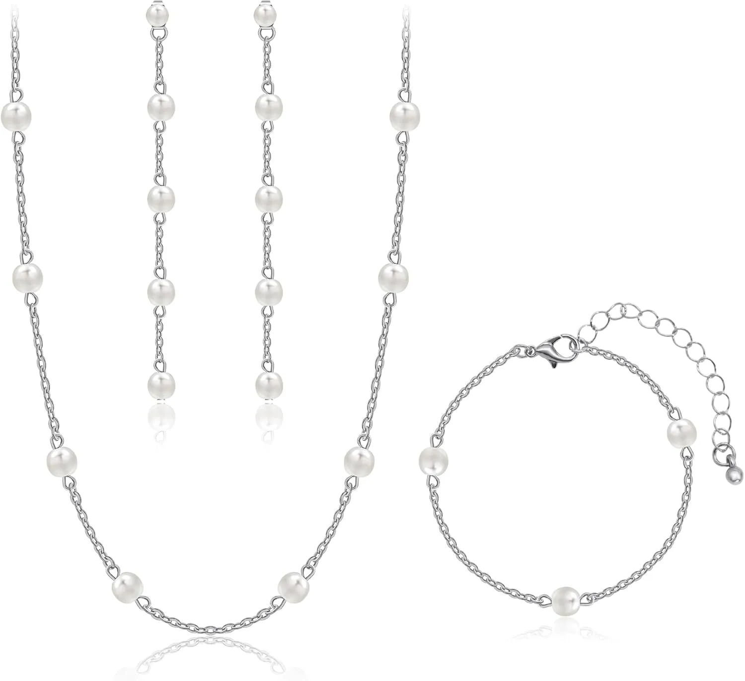 AILUOR Gold Jewelry Set for Women - 14K Gold Plated Pearl Necklace & Earring Set with Drop Earrings, Bracelets, Choker Necklace - Dainty Wedding Pearl Jewelry