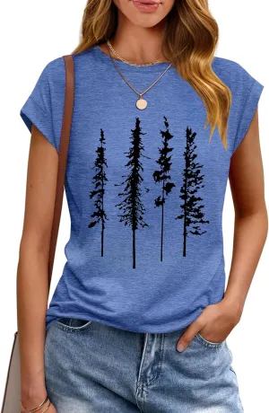 AKEWEI Womens Vintage Flower Print T Shirt Funny Cute Animal Graphic Tees Tops Loose Casual Outdoor Shirt