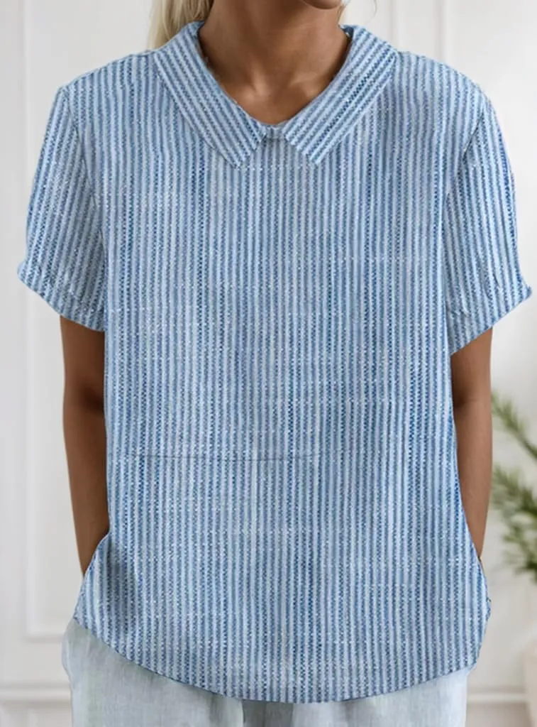 Akivide Women's Summer Cute Cotton Linen Boho Graphic Lapel Shirts Plus Size Lightweight Short Sleeve Dressy Casual Blouses