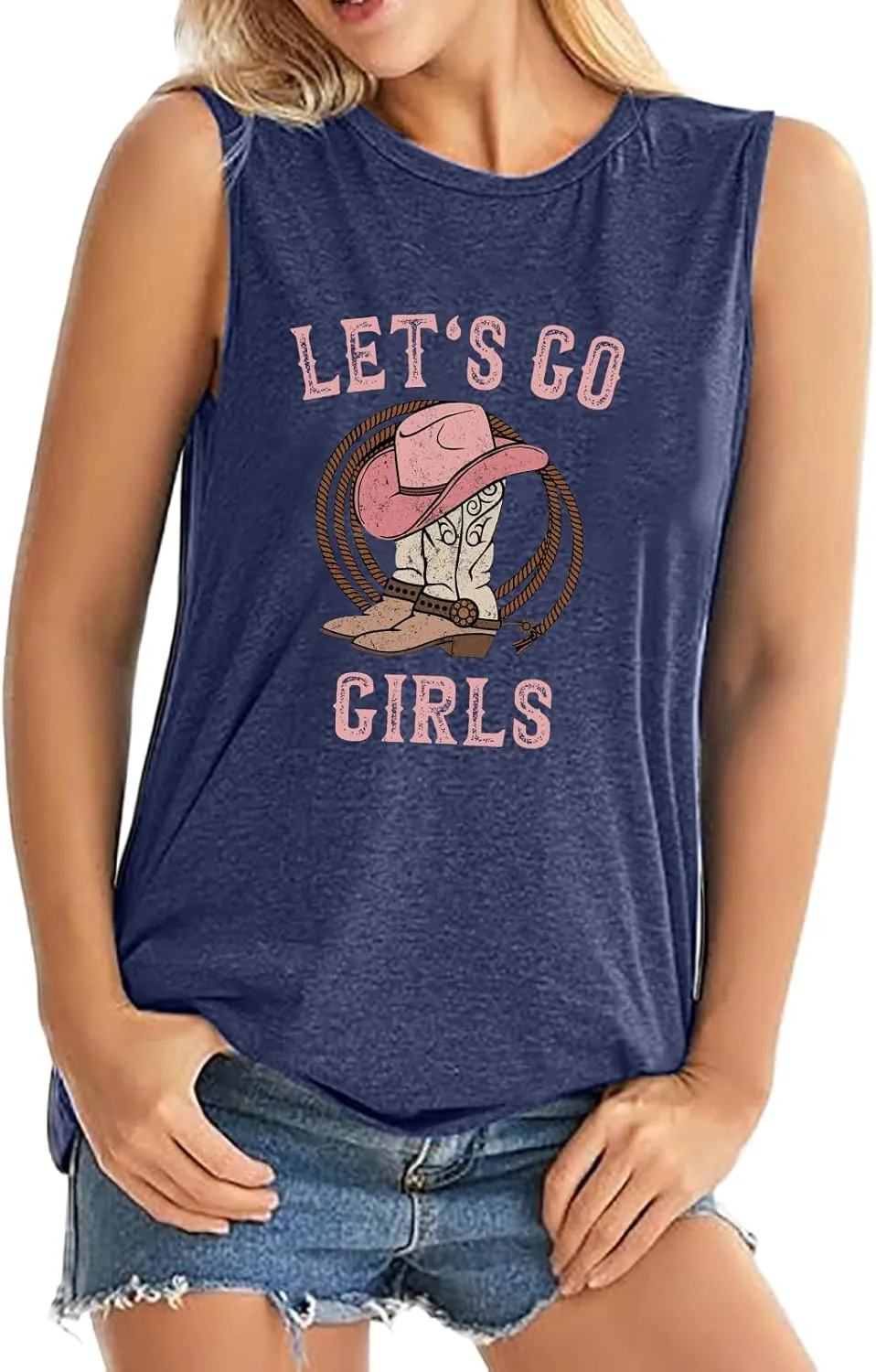 ALUS Womens Graphic Tank Tops Summer T Shirts Sleeveless Casual Loose Tunic Blouses