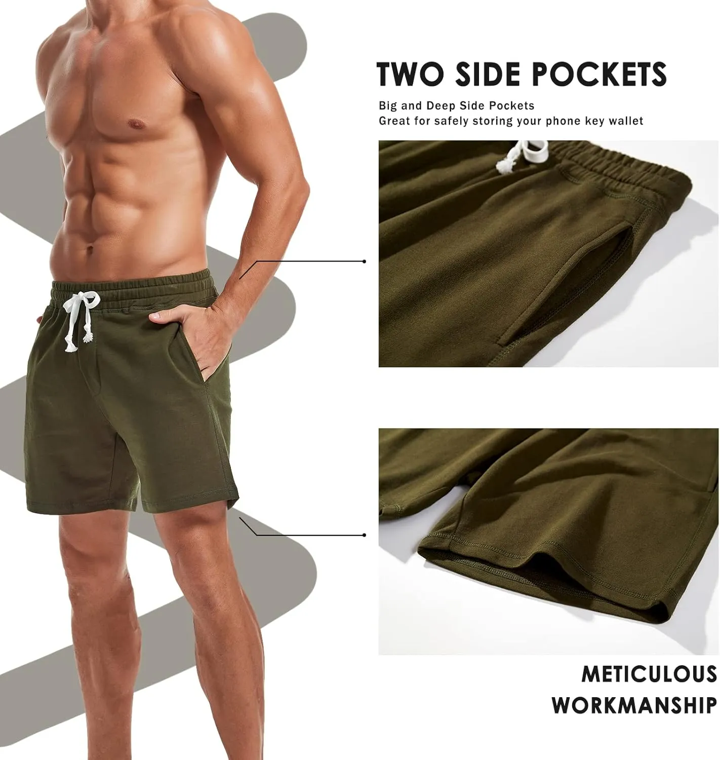 AMY COULEE Mens Athletic Workout Shorts 5.5" Cotton Casual Shorts Elastic Waist Joggers Sports Sweat Shorts