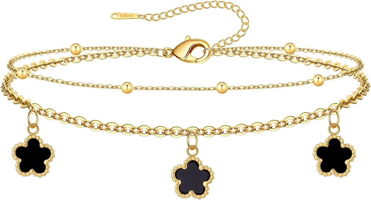 Ankle Bracelets for Women 14k Gold Plated Waterproof Layered Stainless Steel Link Chain Anklets Gold Anklets Jewelry