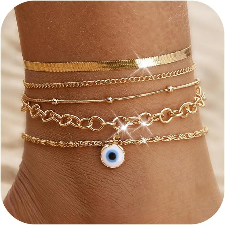 Ankle Bracelets for Women Gold Layered Anklets Summer Beach Anklet for Women Paperclip Cuba Link Chain Ankle Foot Jewelry Gifts