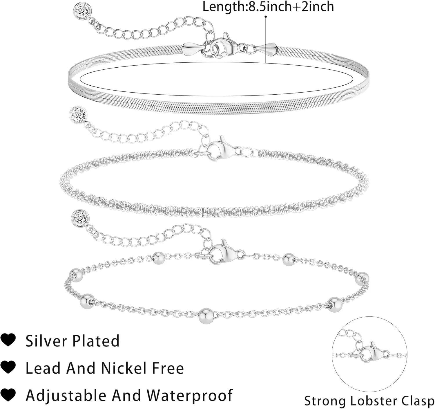 Ankle Bracelets for Women Gold/Silver Anklets for Women Cuban Snake Beads Figaro Paperclip Box Link Chain Layered Anklet Set Dainty Fashion Waterproof Anklet Jewelry Gift for Women