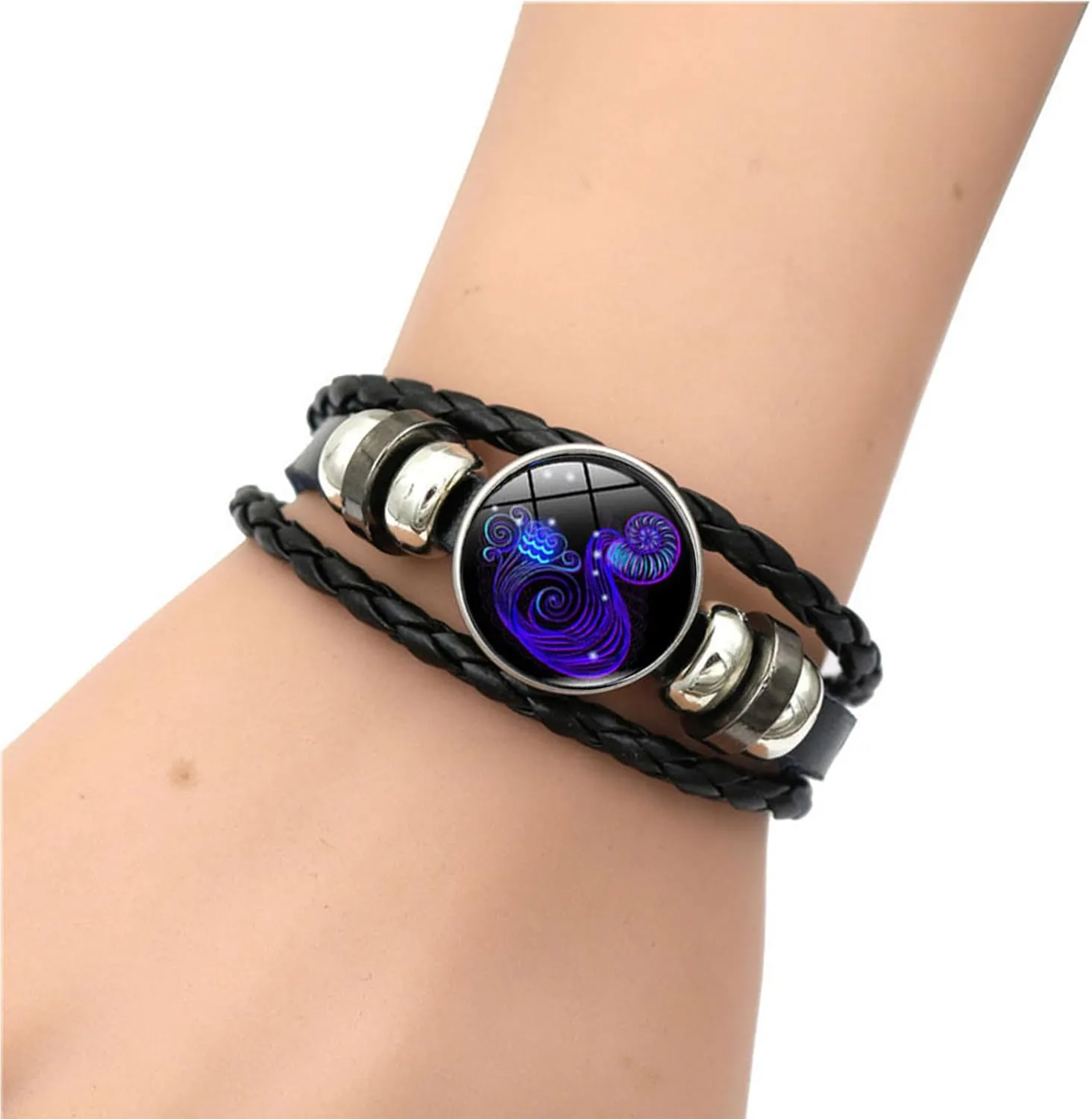 Atiptu Zodiac Signs Spirit Bracelet Multilayer Adjustable 12 Constellation Zodiac Leather Bracelets for Women Men Handmade Woven Glow in the Dark Zodiac Jewelry for Constellation Lover