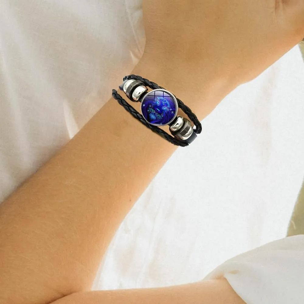 Atiptu Zodiac Signs Spirit Bracelet Multilayer Adjustable 12 Constellation Zodiac Leather Bracelets for Women Men Handmade Woven Glow in the Dark Zodiac Jewelry for Constellation Lover