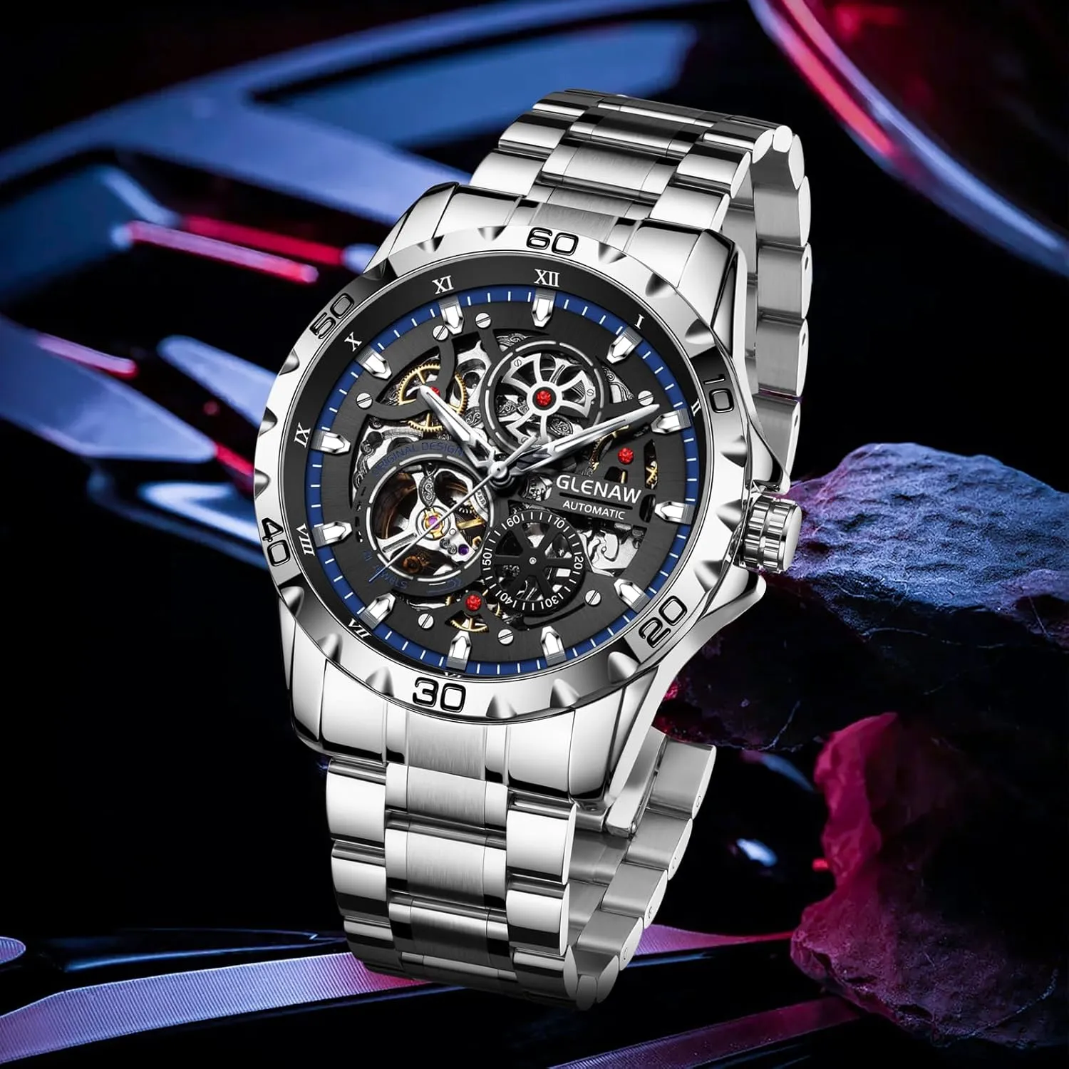 Automatic Watches for Men - Mechanical Self-Winding,Skeleton Dial, 30 ATM Waterproof, with Stainless Steel Band,Wrist Watch - Men's Stylish Gift