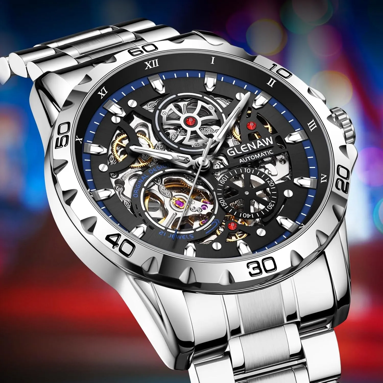 Automatic Watches for Men - Mechanical Self-Winding,Skeleton Dial, 30 ATM Waterproof, with Stainless Steel Band,Wrist Watch - Men's Stylish Gift