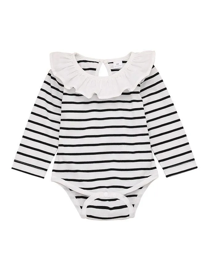 Autumn 3-Piece Baby Girl Striped Romper Jumper Skirt Headband
