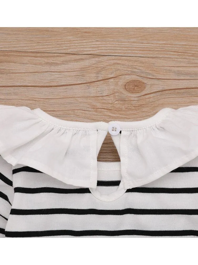 Autumn 3-Piece Baby Girl Striped Romper Jumper Skirt Headband
