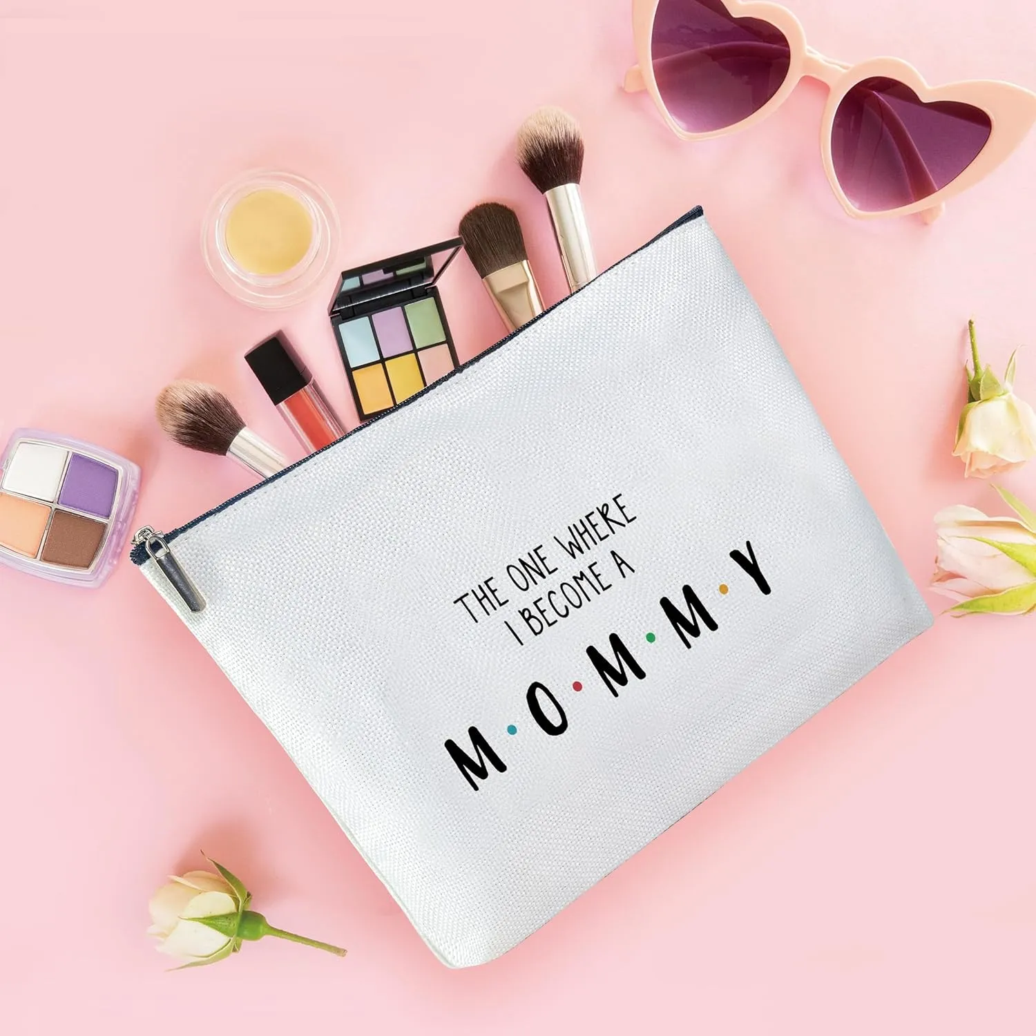 Baby Shower Gifts for Mom,Cotton Canvas Makeup Bag-Become A Mommy, New Mom Gifts for Women, Pregnancy Gifts, First Time Mom Gifts-MKB03