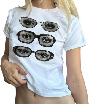 Baby Tees Y2k Women Teen Girls Graphic Short Sleeve Crop Tops Vintage Aesthetic Cute Fruit Floral Cropped T Shirts