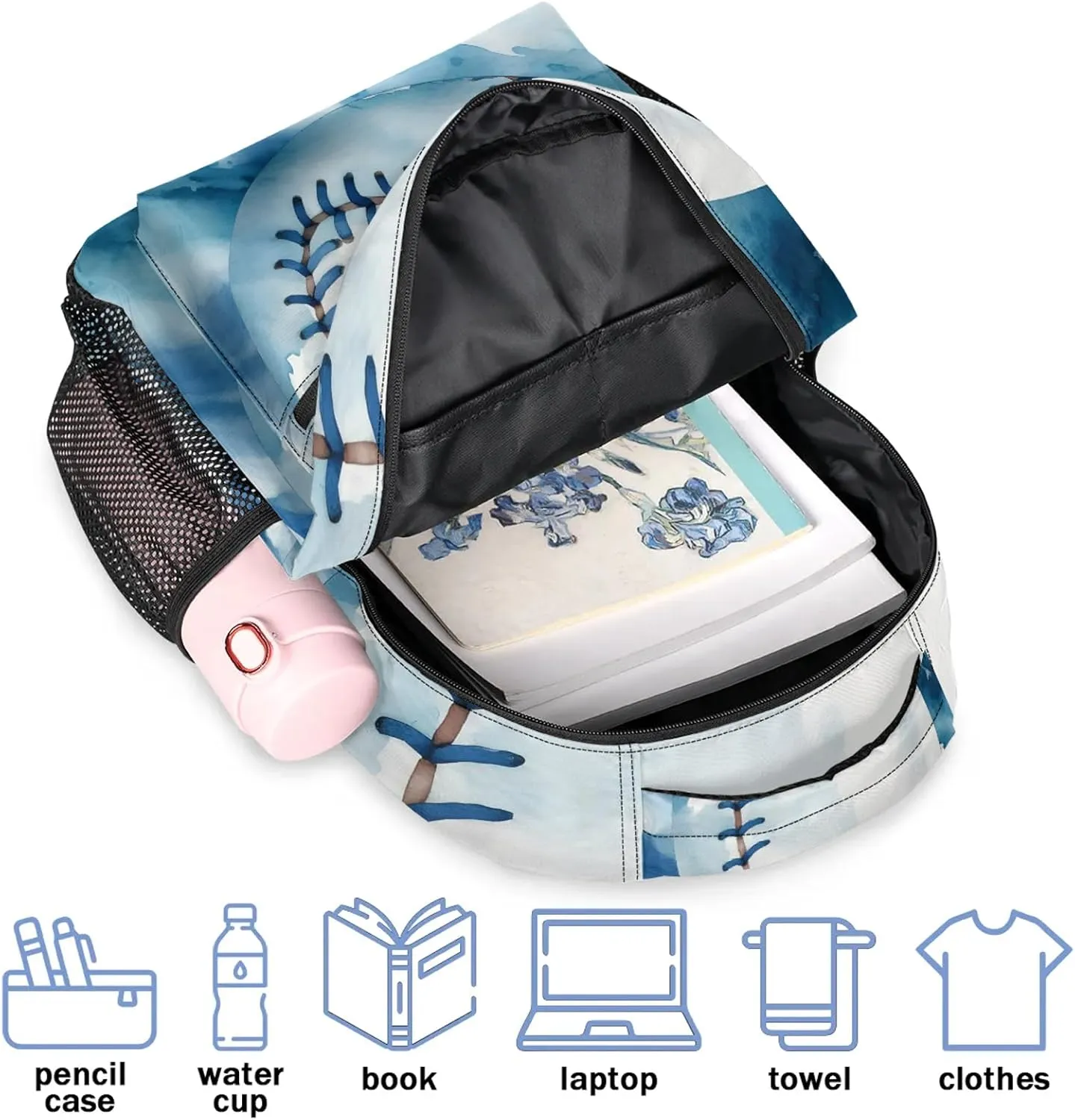 Baseball Casual Backpack 16 Inch Laptop Backpacks Lightweight Waterproof Travel Casual Daypack for Picnic Camping Business