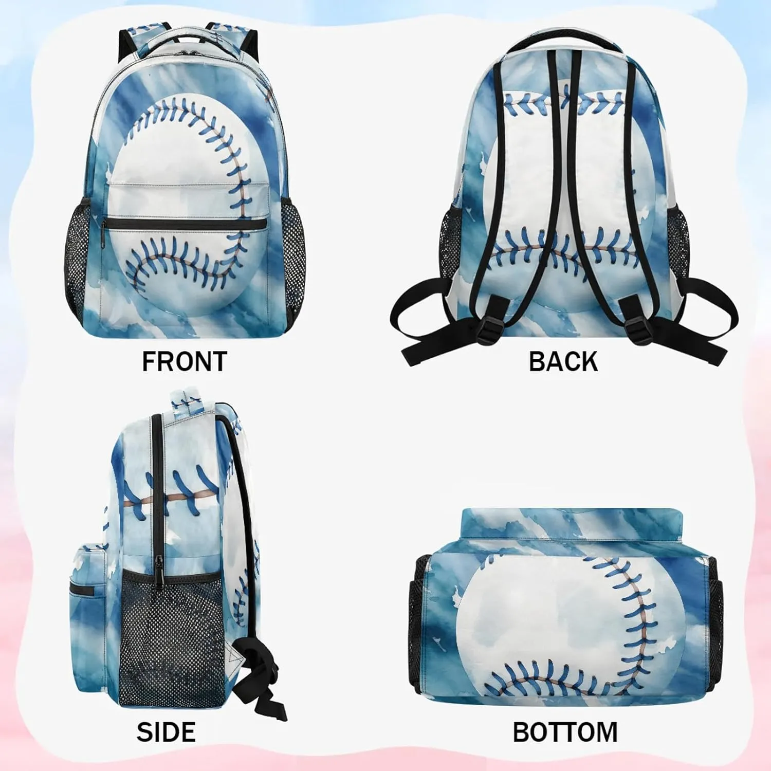 Baseball Casual Backpack 16 Inch Laptop Backpacks Lightweight Waterproof Travel Casual Daypack for Picnic Camping Business