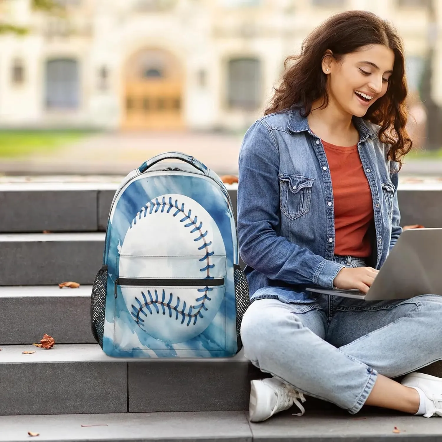 Baseball Casual Backpack 16 Inch Laptop Backpacks Lightweight Waterproof Travel Casual Daypack for Picnic Camping Business