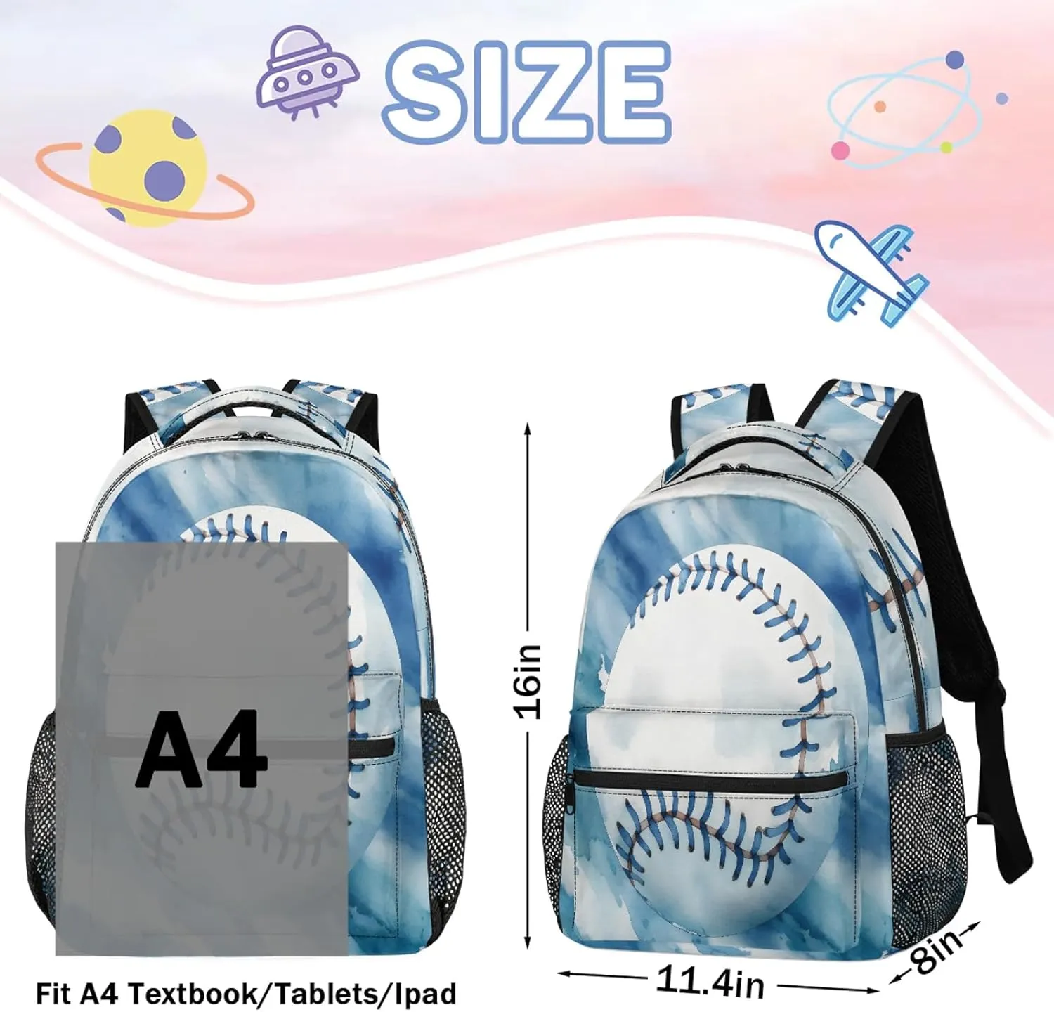 Baseball Casual Backpack 16 Inch Laptop Backpacks Lightweight Waterproof Travel Casual Daypack for Picnic Camping Business