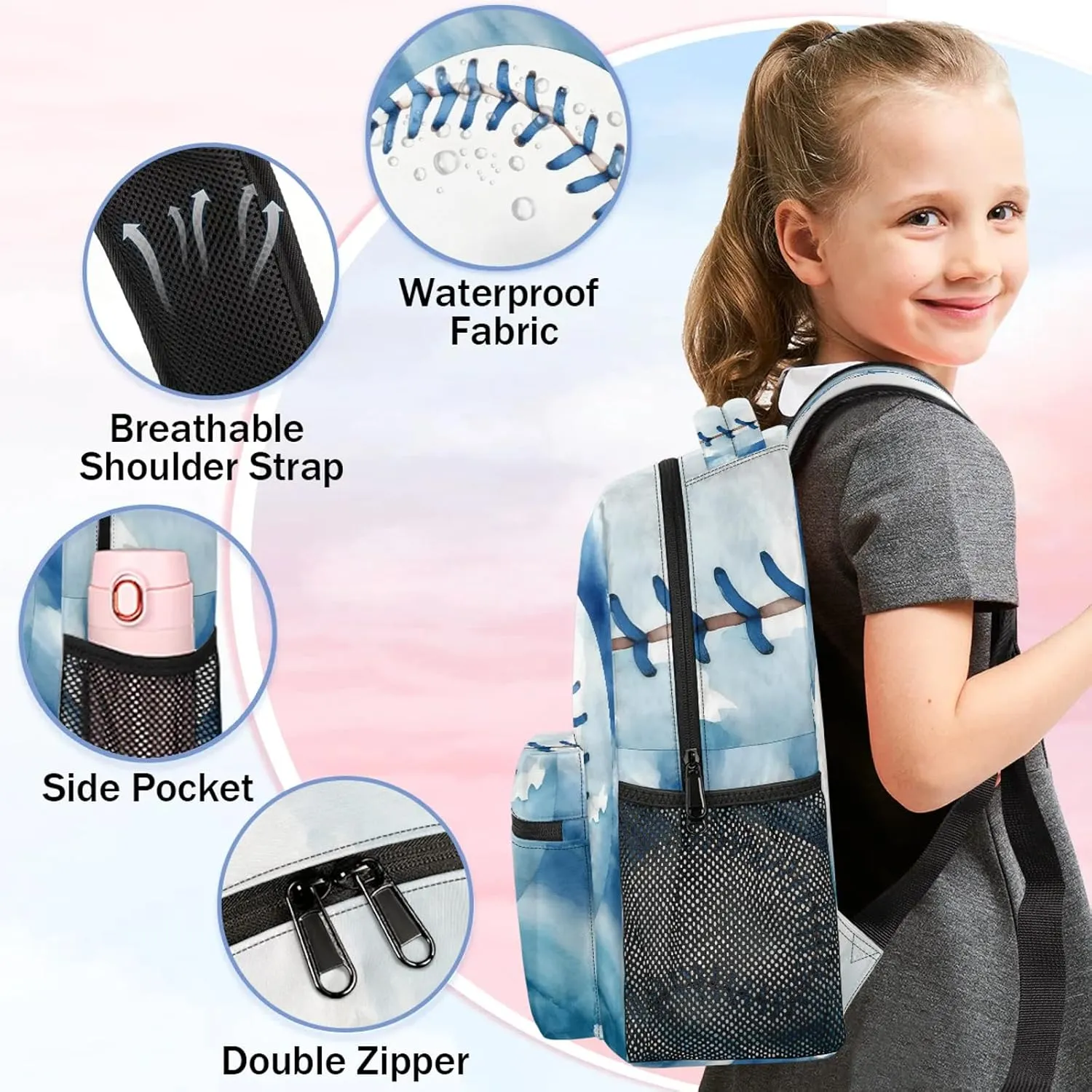 Baseball Casual Backpack 16 Inch Laptop Backpacks Lightweight Waterproof Travel Casual Daypack for Picnic Camping Business