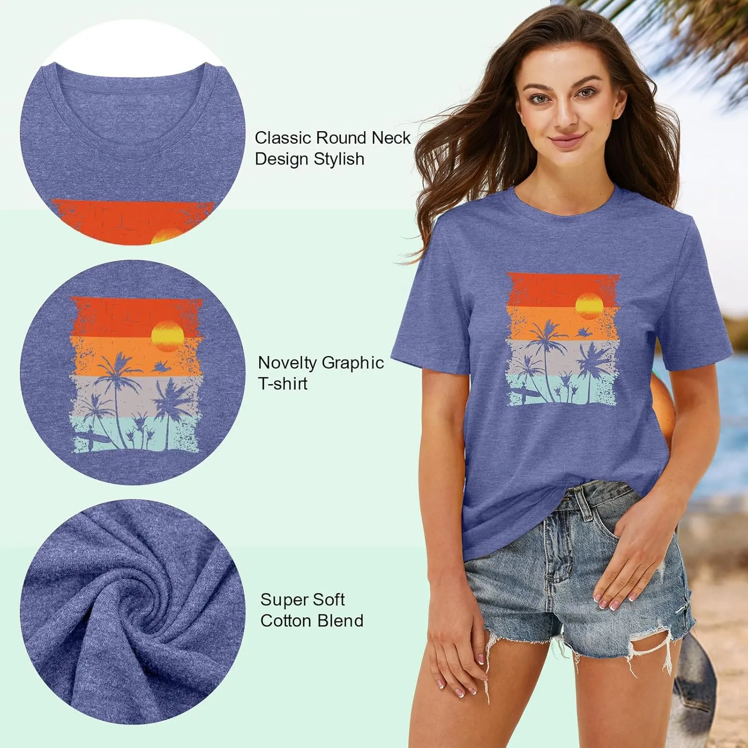 Beach Shirts for Women Hawaiian Graphic Tees Sunshine Summer Vacation Vintage Tshirt Tops