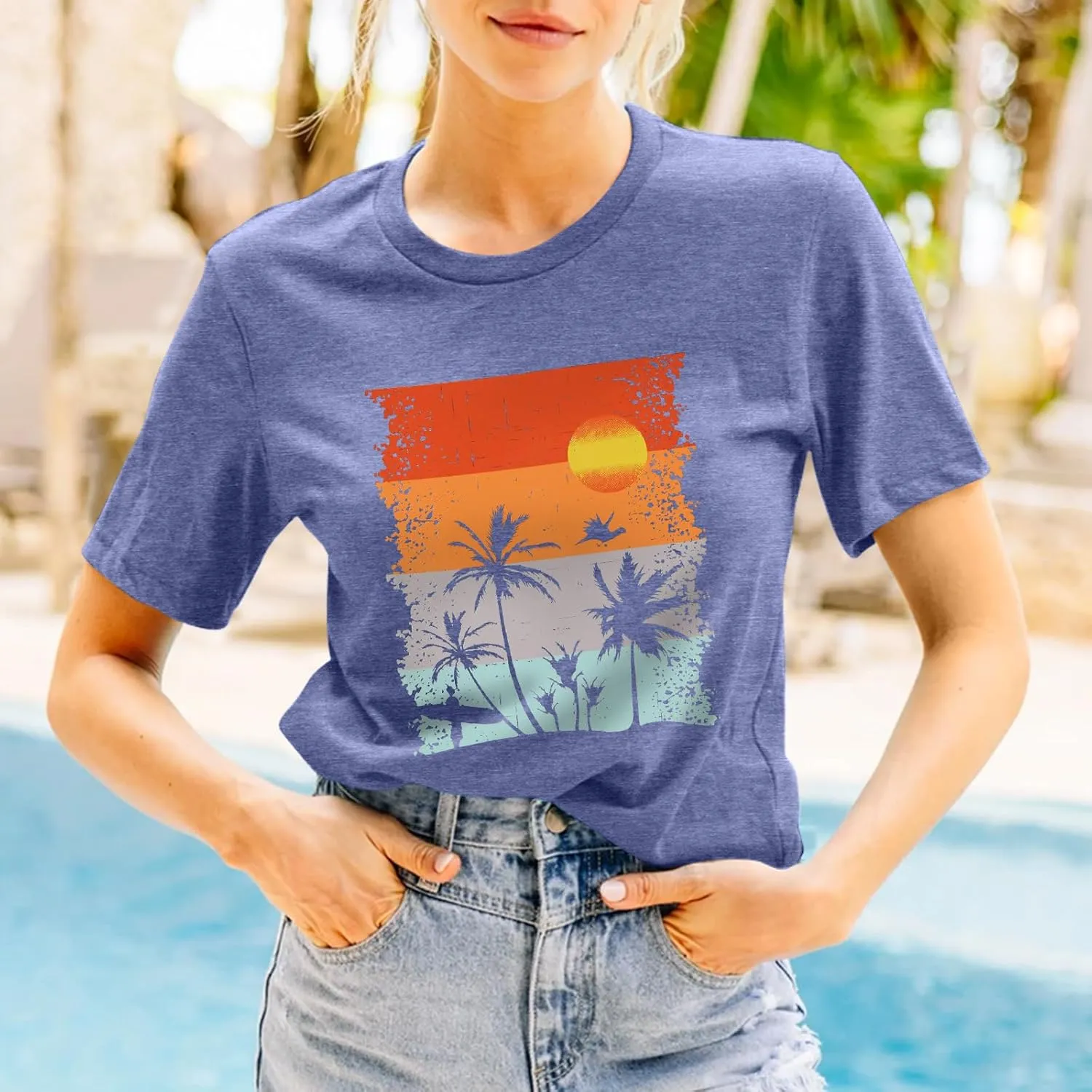 Beach Shirts for Women Hawaiian Graphic Tees Sunshine Summer Vacation Vintage Tshirt Tops