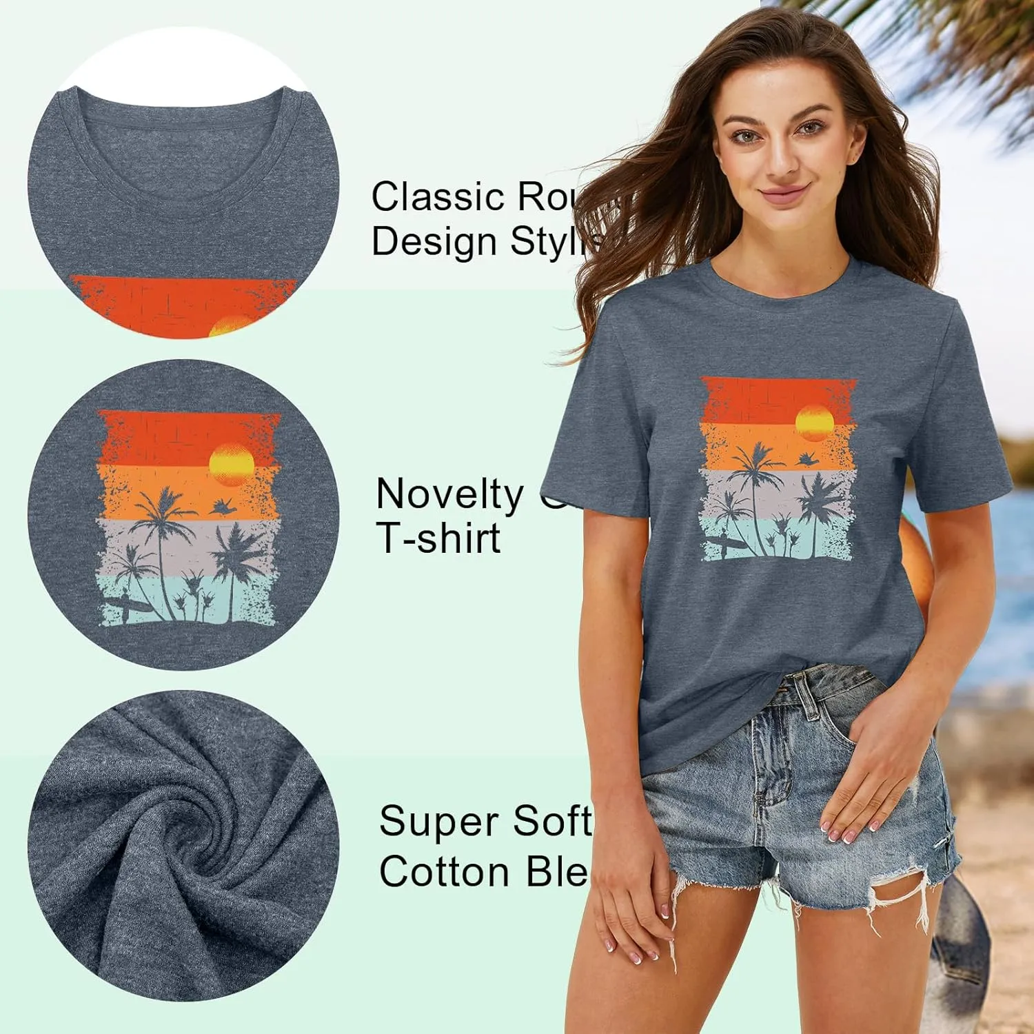 Beach Shirts for Women Hawaiian Graphic Tees Sunshine Summer Vacation Vintage Tshirt Tops