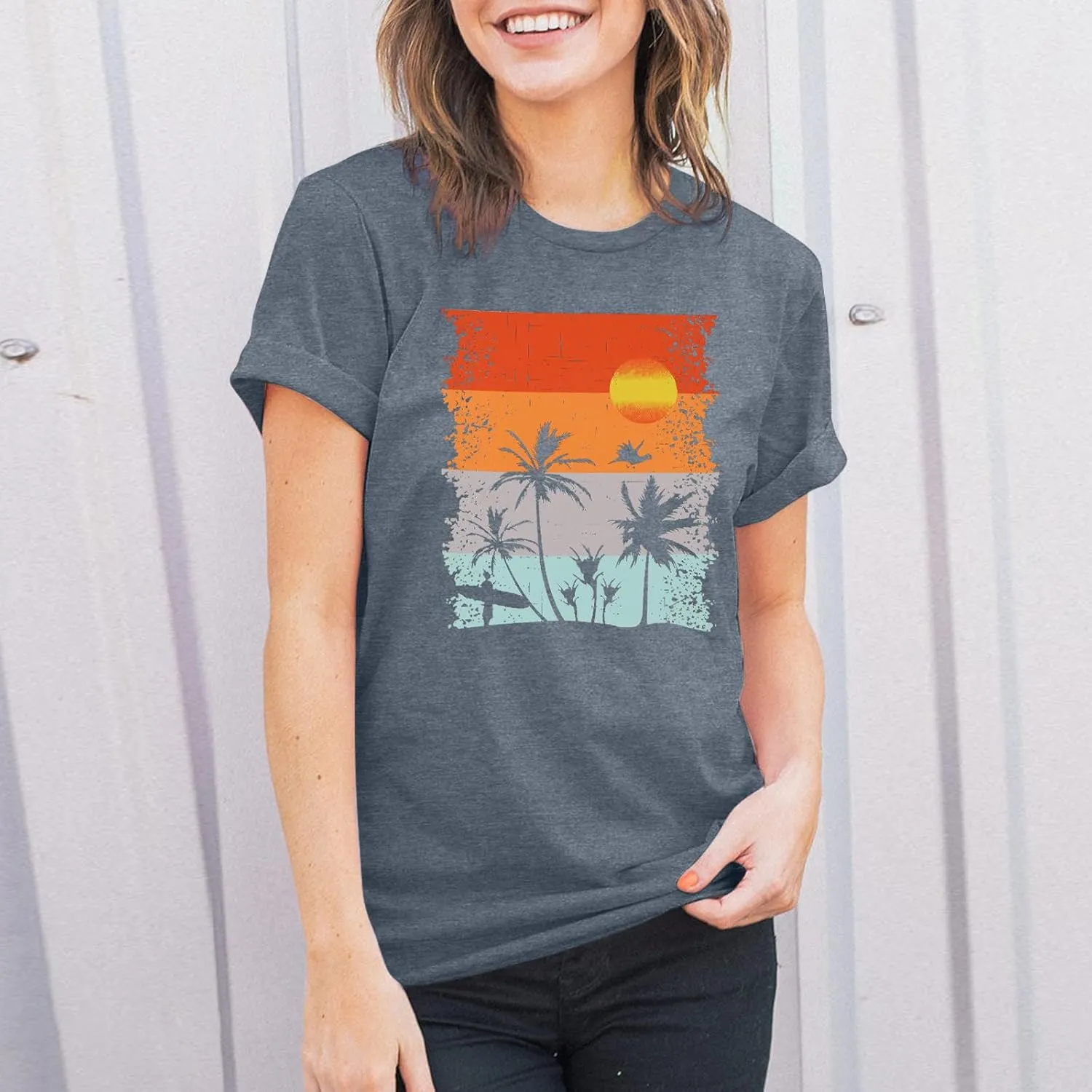 Beach Shirts for Women Hawaiian Graphic Tees Sunshine Summer Vacation Vintage Tshirt Tops