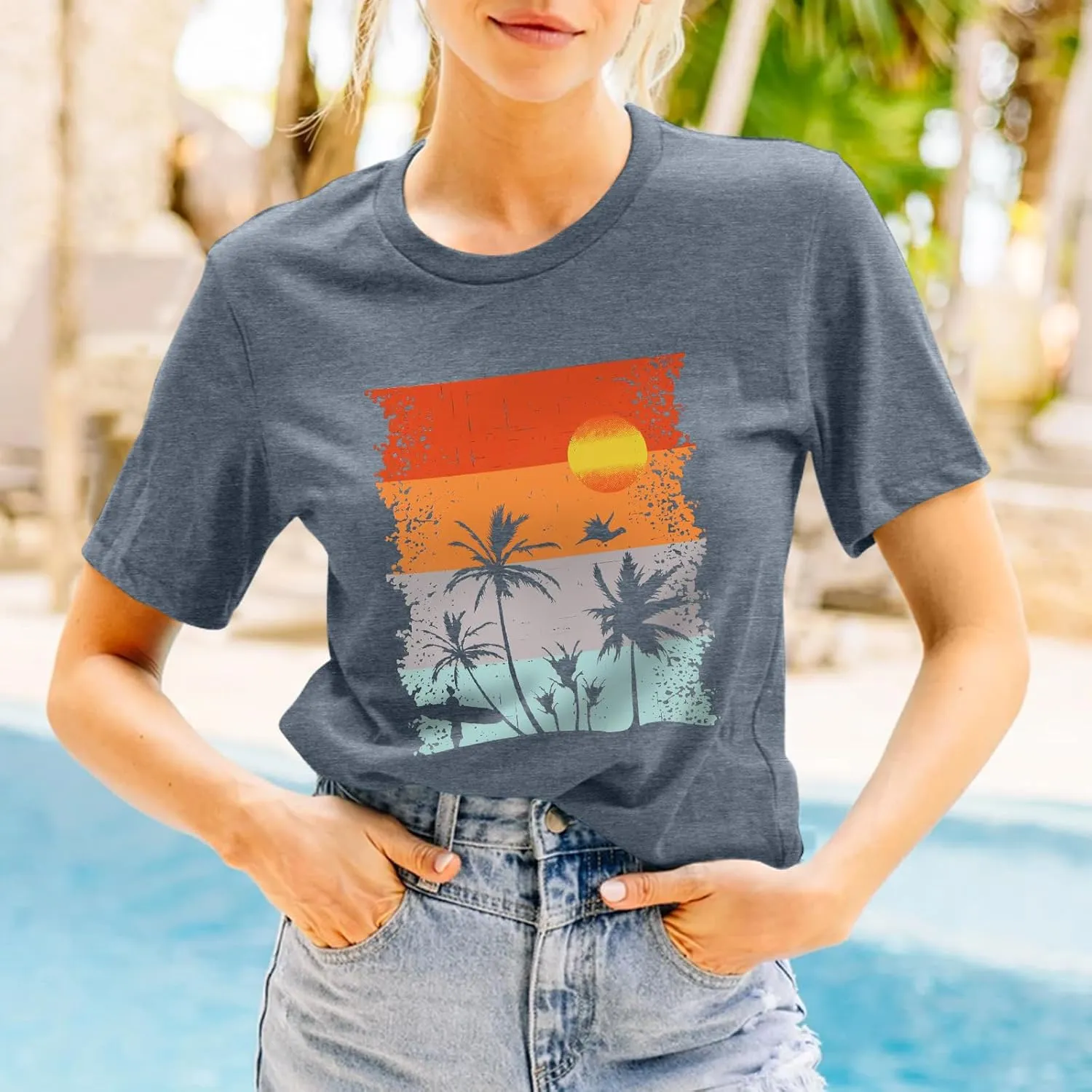 Beach Shirts for Women Hawaiian Graphic Tees Sunshine Summer Vacation Vintage Tshirt Tops