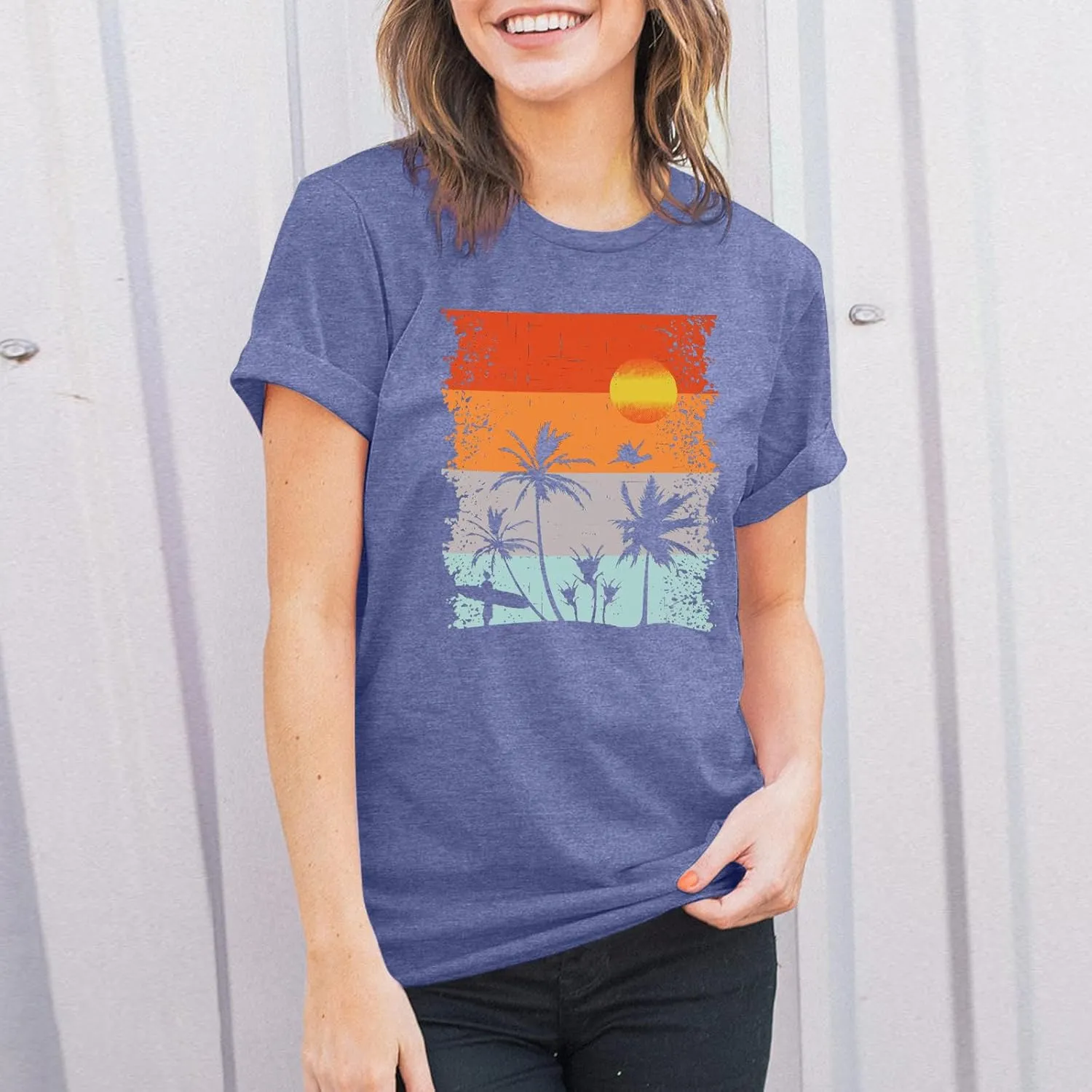 Beach Shirts for Women Hawaiian Graphic Tees Sunshine Summer Vacation Vintage Tshirt Tops