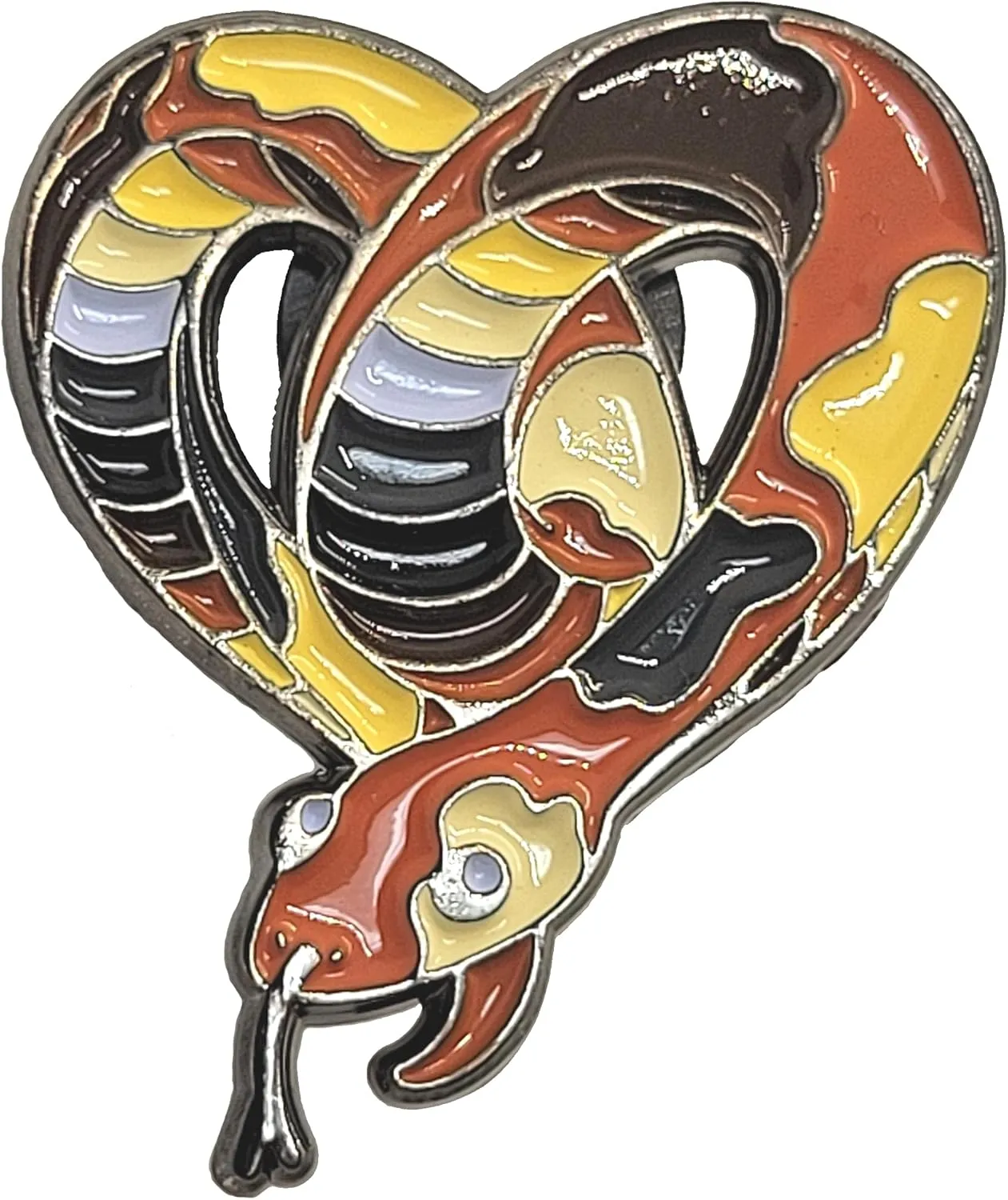 Bear Brotherhood Pride Pin | Heart-Shaped Snake Enamel Pin in Subtle Bear Pride Flag Colors | Subtle Pride Jewelry | LGBTQ Pins