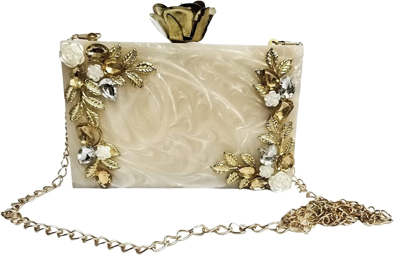 beige color mother of pearl MOP Purse Acrylic Clutch Evening Handbags Crossbody Bags for Women with false stone floral design bridal bag with floral hook