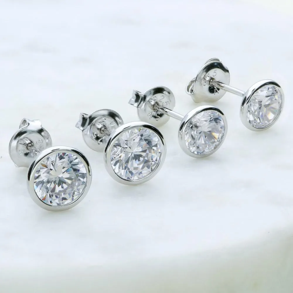 BERRICLE Sterling Silver Solitaire Bezel Set Round Cut Cubic Zirconia Stud Earrings, Unisex for Women/Men, Yellow Gold/Rhodium Plated, Small/Large CZ 4-9mm