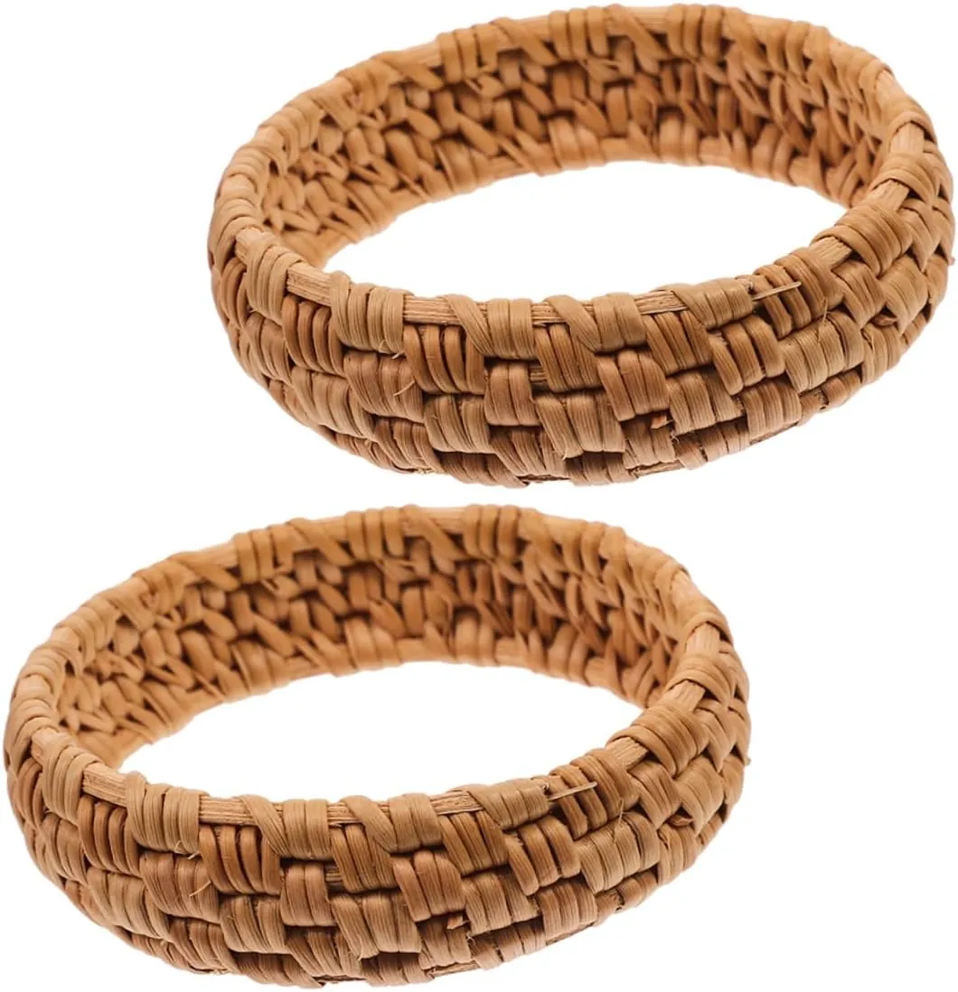 BESPORTBLE Handwoven Rattan Bracelet Set 2pcs Vintage Bamboo Style Lightweight Fashion for Women