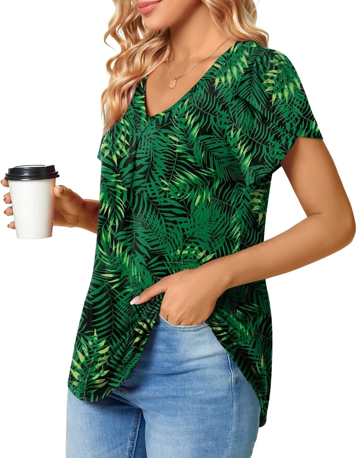 Bestbee Women's Plus Size Short Sleeve Blouses Summer Casual Loose Fit Tops V Neck Tunics