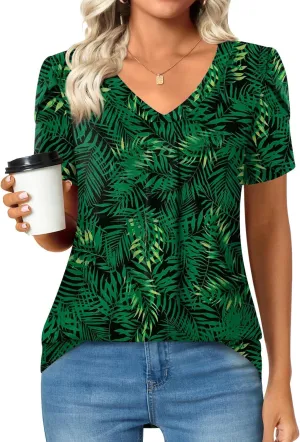 Bestbee Women's Plus Size Short Sleeve Blouses Summer Casual Loose Fit Tops V Neck Tunics