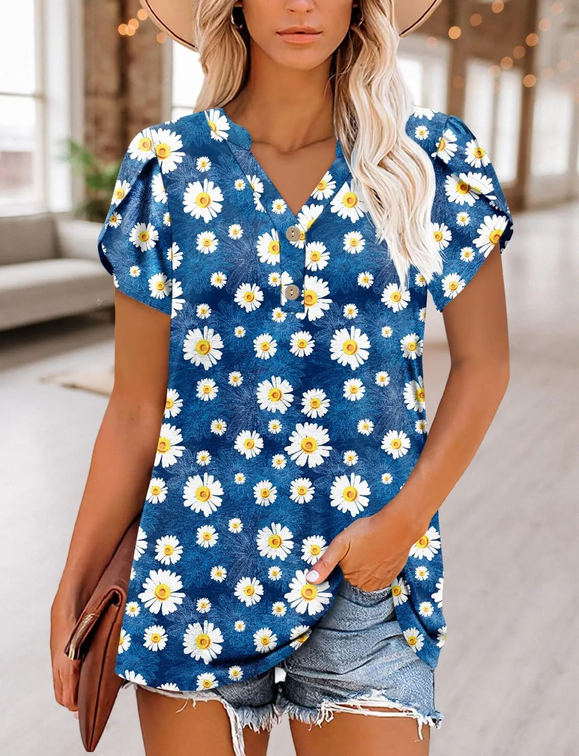 BETTE BOUTIK Womens Summer Shirts Short Sleeve V Neck Tunic Tops Casual Fashion Blouses
