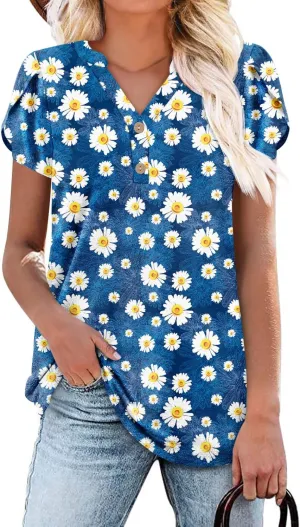 BETTE BOUTIK Womens Summer Shirts Short Sleeve V Neck Tunic Tops Casual Fashion Blouses