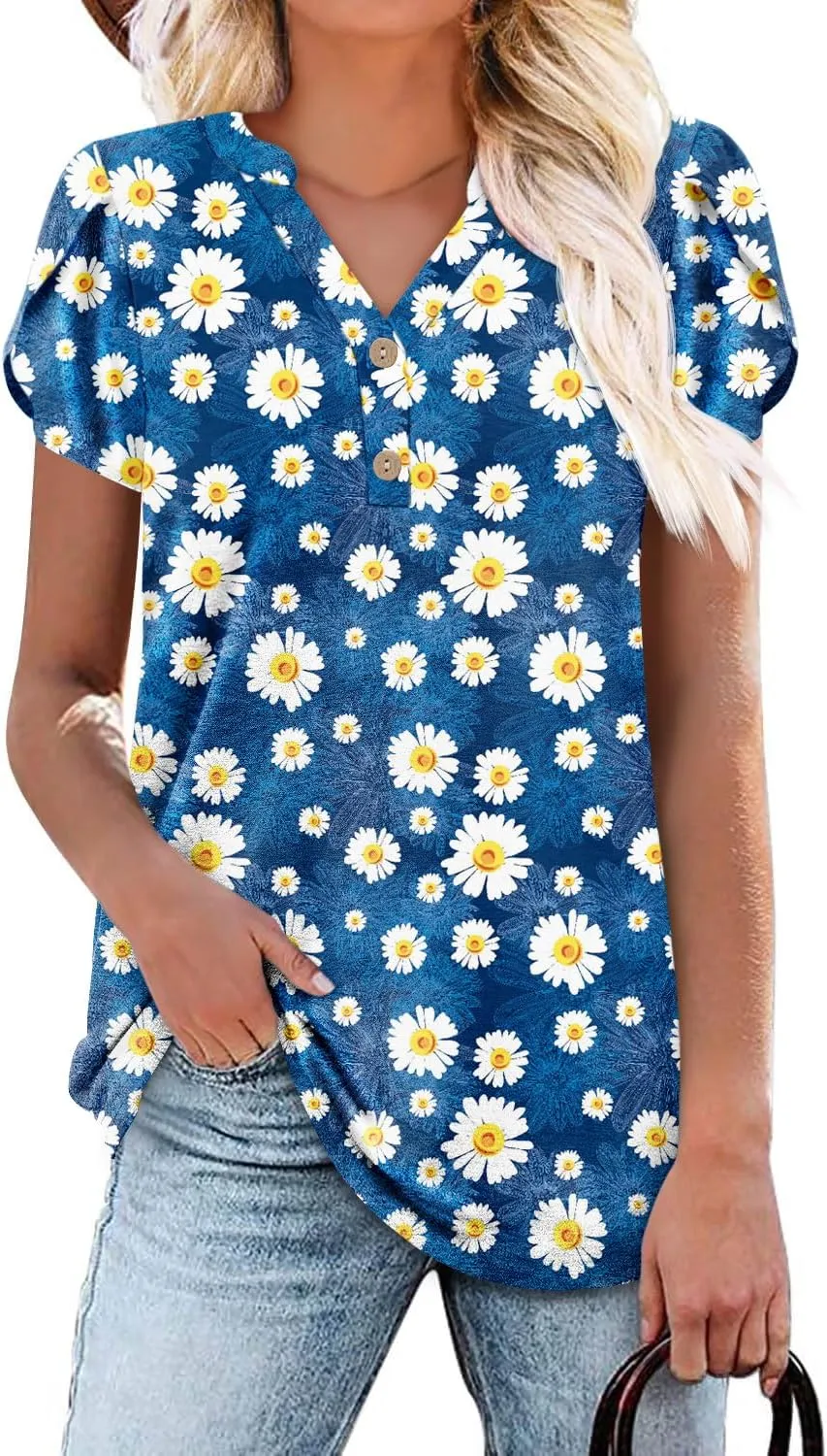 BETTE BOUTIK Womens Summer Shirts Short Sleeve V Neck Tunic Tops Casual Fashion Blouses