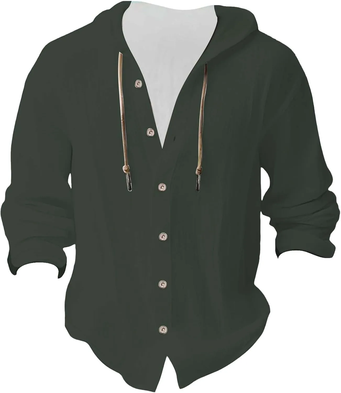Big and Tall Linen Hoodie Beach Hippie Shirts for Men Casual Button Up Long Sleeve Shirts Plus Size Mens Linen Shirt