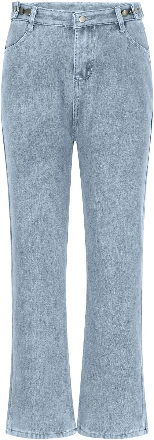 Binmer Fleece Lined Jeans Women High Waisted Stretchy Winter Warm Thermal Denim Pants Thick Wide Leg Trouser for Cold Weather