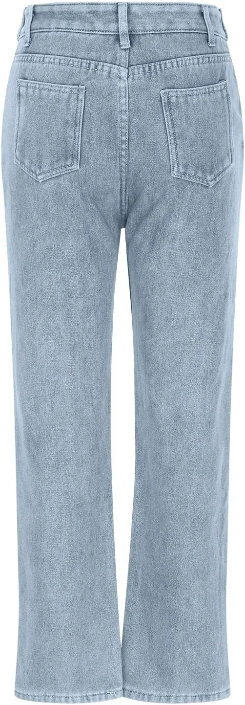 Binmer Fleece Lined Jeans Women High Waisted Stretchy Winter Warm Thermal Denim Pants Thick Wide Leg Trouser for Cold Weather