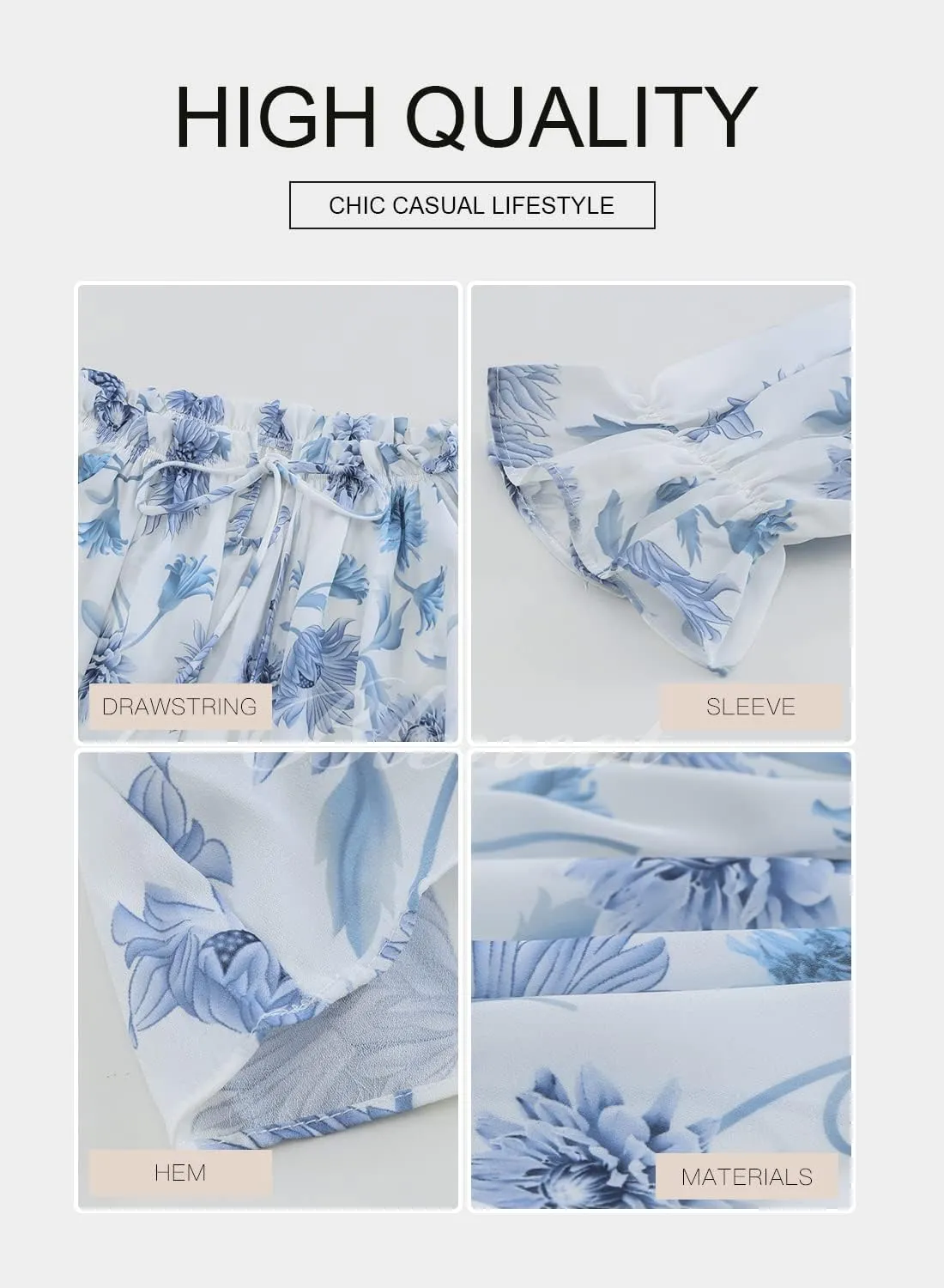 BLENCOT Summer Sexy Off Shoulder Tops for Women Boho Ruffle Sleeve Floral Chiffon Shirts Blouses