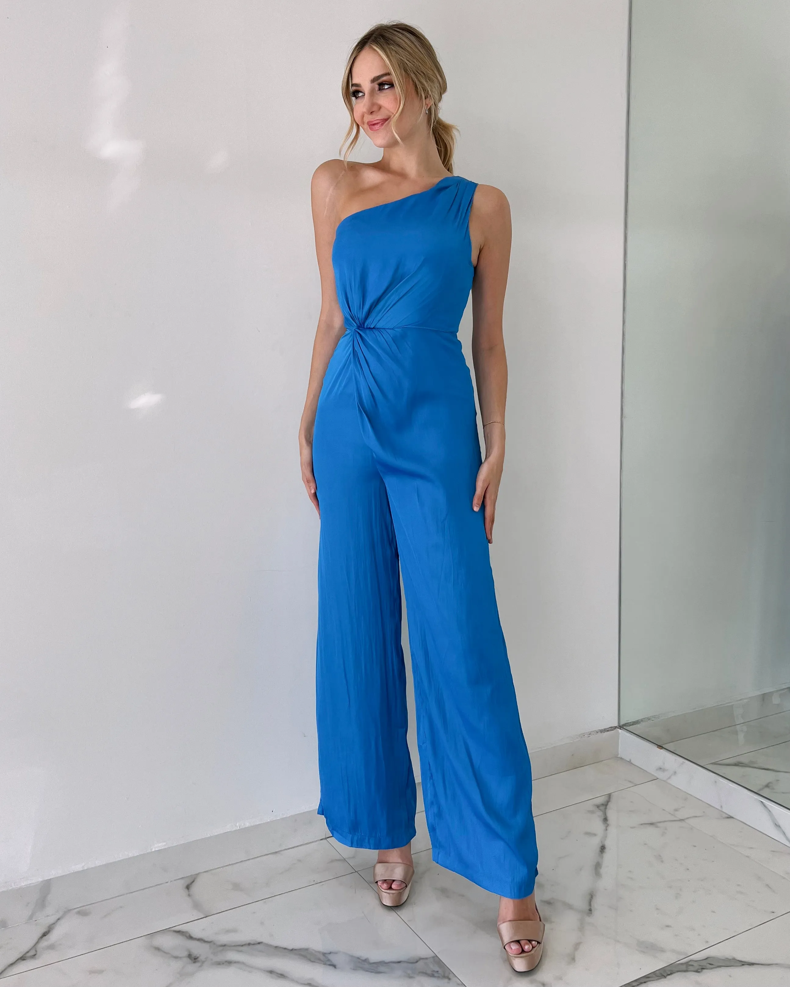 Blue One Shoulder Jumpsuit