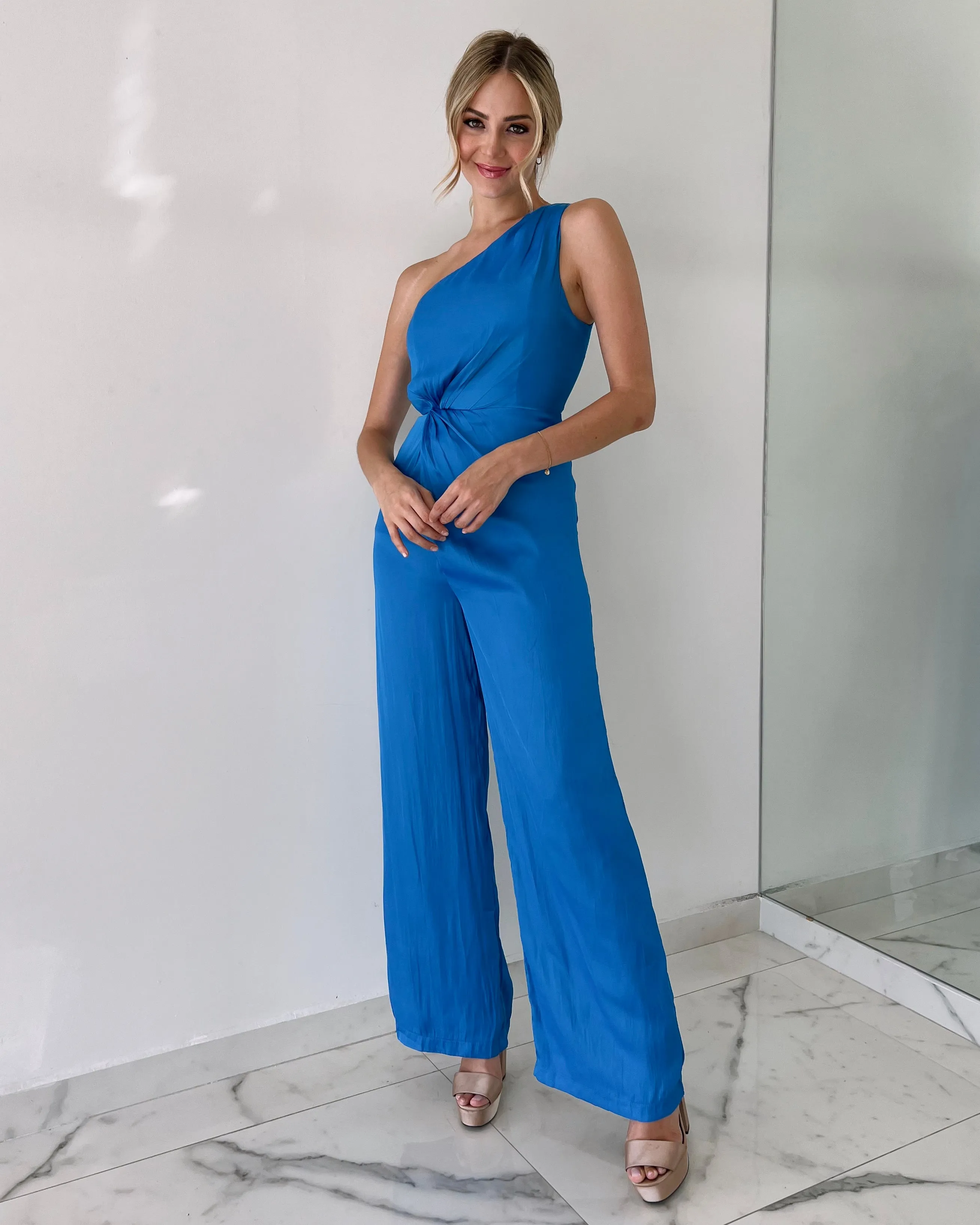 Blue One Shoulder Jumpsuit