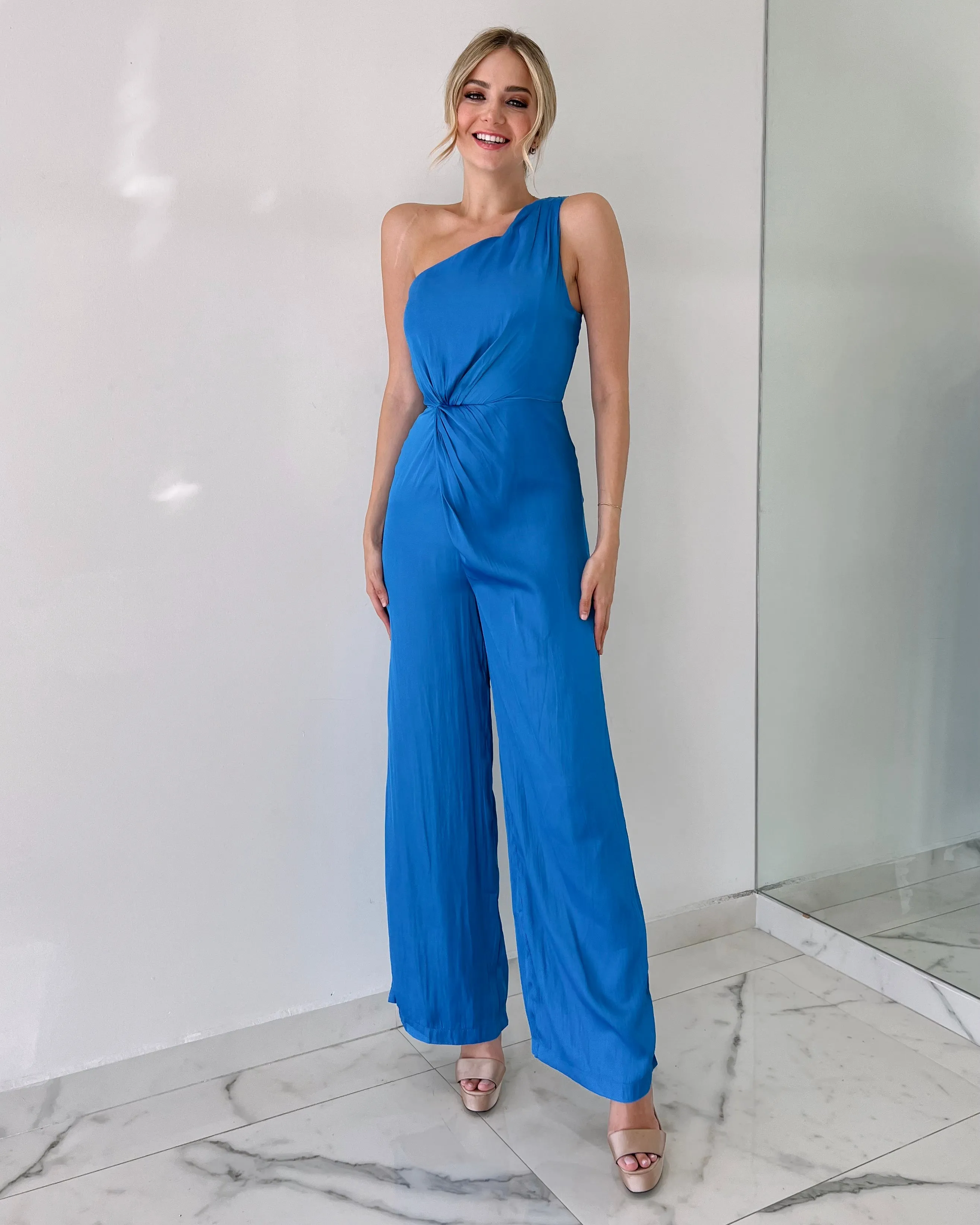 Blue One Shoulder Jumpsuit