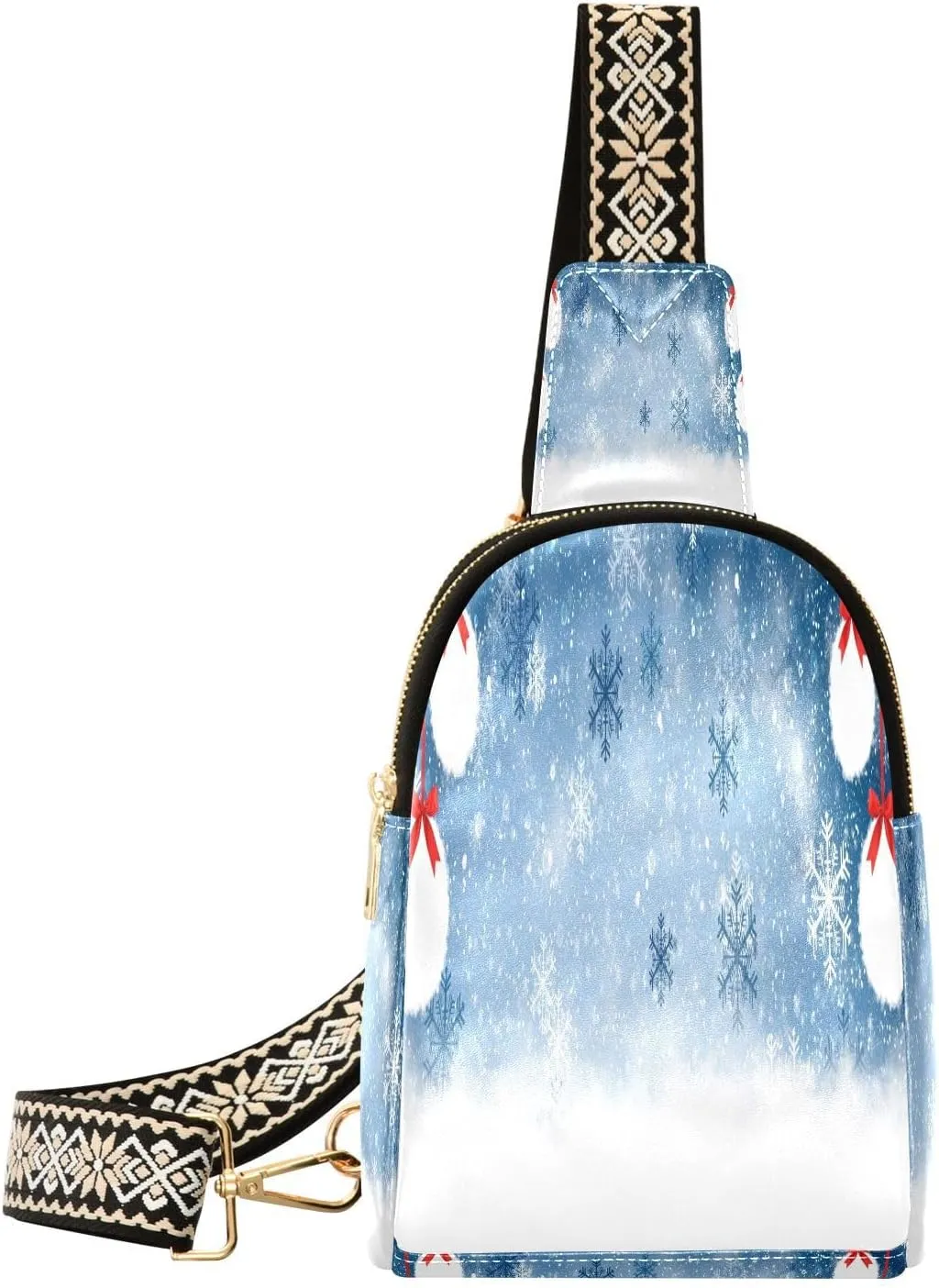 Blue Sparkling Snowflakes Fanny Pack Crossbody PC Leather Small Sling Bag for Women Christmas Fashion Waist Packs Chest Bag for Travel Sports Running Hiking